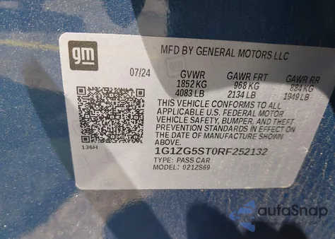 2024 Chevrolet Malibu Fwd Rs from USA, damaged, VIN 1G1ZG5ST0RF252132